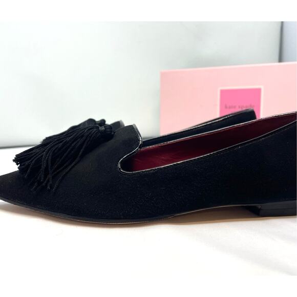 KATE SPADE NEW YORK BLACK FLATS TASSELS ADORE 6.5B - Picture 4 of 11